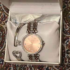 Rose Gold Crystal Accent Women's Watch and Bracelet Set